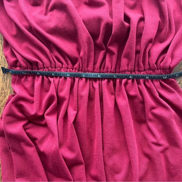 Elegant Burgundy Off-Shoulder Smocked Waist Ruffle Maxi Dress With Pockets Sz S - Picture 10 of 10